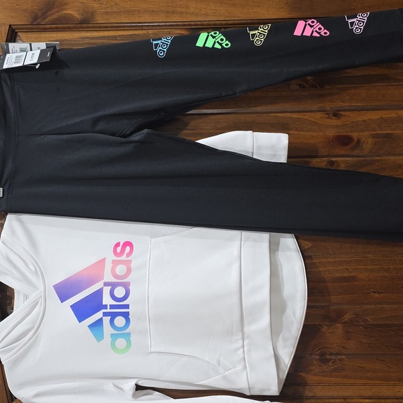Adidas Kids Black Leggings with Multicolor Logo